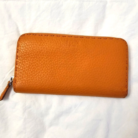 Fendi Handbags - FENDI By The Way Orange Leather Full Zip Wallet